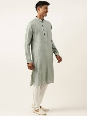 Greyish blue jacquard kurta 4