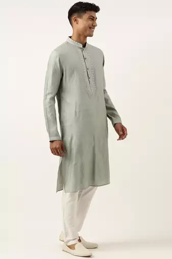 Greyish blue jacquard kurta