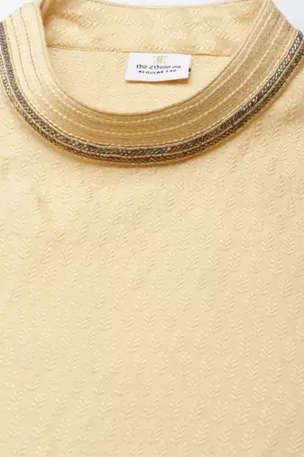 Jacquard angrakha style yellow kurta with side placket