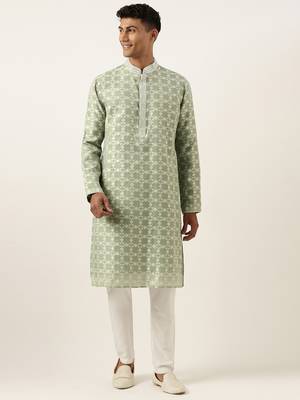 Green jacquard silk kurtas 1