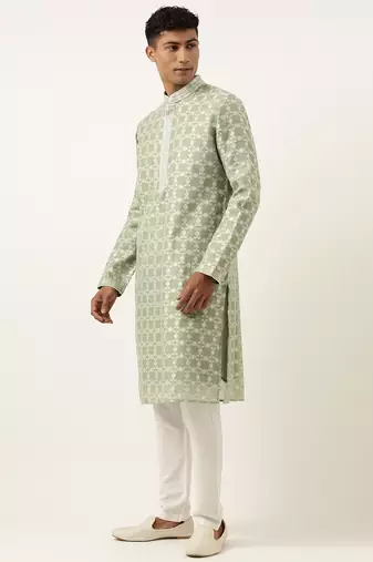 Green jacquard silk kurtas
