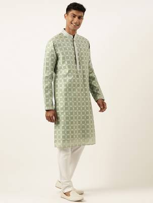 Green jacquard silk kurtas 4