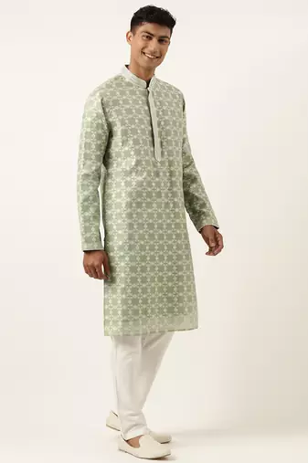 Green jacquard silk kurtas