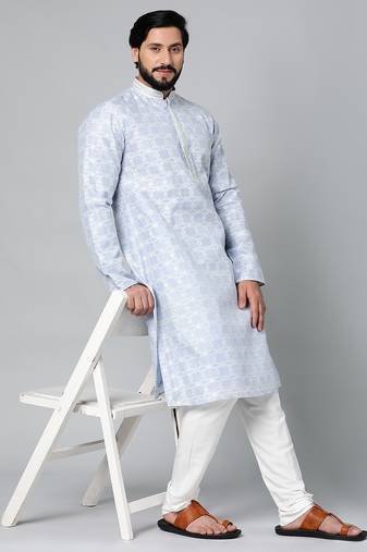 Powder blue silk jacquard ceremonial kurta