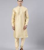 Beige art silk kurtas with shining golden khadi print