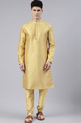 Golden art silk kurtas with shining golden khadi print