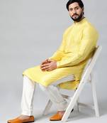Jacquard yellow kurtas