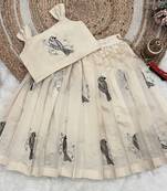 Kids Cream New south Indian traditional pattu pavadai Jacquard Lehenga choli for girls dress