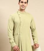 Pistachio side placket asymetrical drape kurtas
