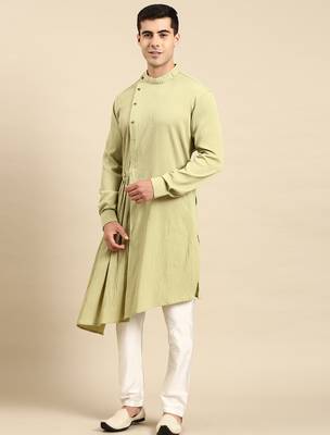 Pistachio side placket asymetrical drape kurtas 4