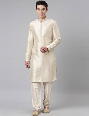 Cream silk gold printed kurtas 1