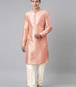 Peach silk gold printed kurtas
