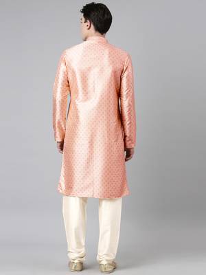 Peach silk gold printed kurtas 2