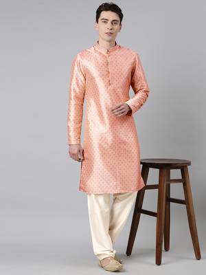 Peach silk gold printed kurtas 4