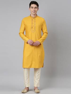 Mustard embroidered kurtas 1