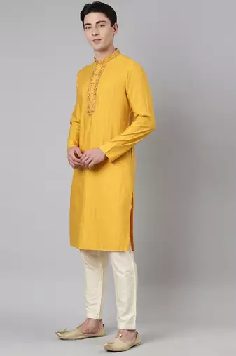 Mustard embroidered kurtas