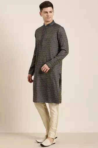 grey banarasi jacquard kurtas