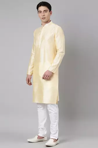 Yellow banarasi jacquard kurtas