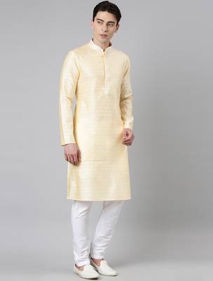 Yellow banarasi jacquard kurtas 4