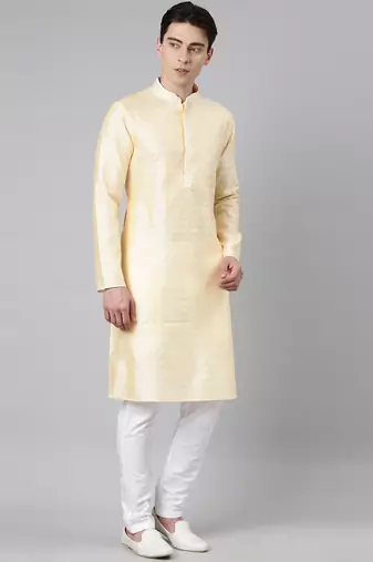 Yellow banarasi jacquard kurtas