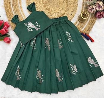 Kids Embroidery South Indian Traditional Pattu Pavadai Silk Blend Readymade Lehenga Choli Dress For Girls 1