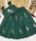 Kids Embroidery South Indian Traditional Pattu Pavadai Silk Blend Readymade Lehenga Choli Dress For Girls