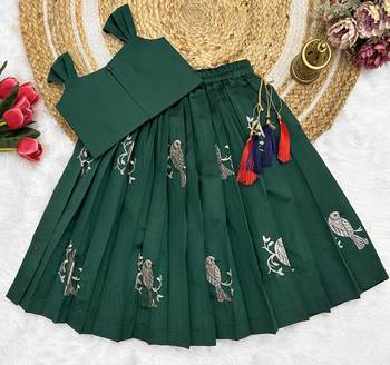 Kids Embroidery South Indian Traditional Pattu Pavadai Silk Blend Readymade Lehenga Choli Dress For Girls 2