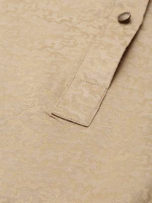 Beige self-design drape side-open kurta 4