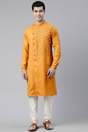 Mustard pintuck angrakha kurtas
