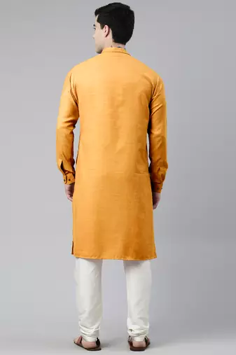 Mustard pintuck angrakha kurtas