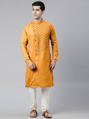 Mustard pintuck angrakha kurtas 4