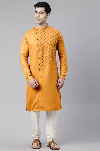 Mustard pintuck angrakha kurtas