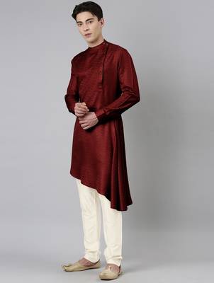 Maroon self-design drape side-open kurta 1