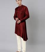 Maroon self-design drape side-open kurta