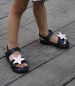 Black solid synthetic leather sandals