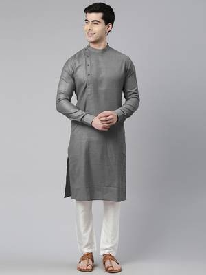 Grey self design side open kurtas 1