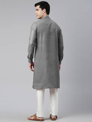 Grey self design side open kurtas 2