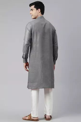 Grey self design side open kurtas