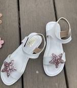 White solid synthetic leather sandals