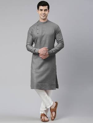 Grey self design side open kurtas 4