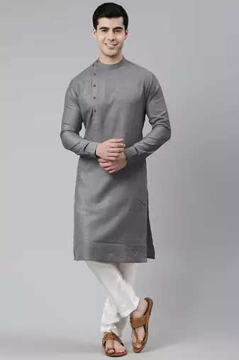 Grey self design side open kurtas