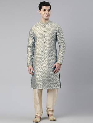 Grey with golden floral jaal open kurtas 1