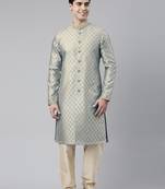 Grey with golden floral jaal open kurtas