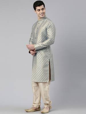 Grey with golden floral jaal open kurtas 2