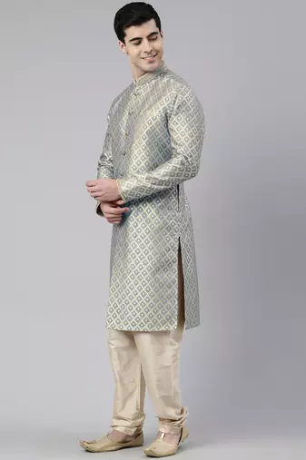 Grey with golden floral jaal open kurtas