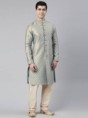 Grey with golden floral jaal open kurtas 3