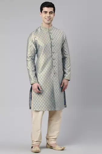 Grey with golden floral jaal open kurtas