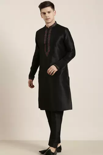 Black pashmina embroidered kurtas