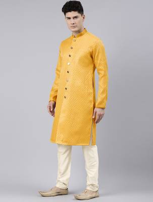 Mustard diamond booti front open kurtas 3