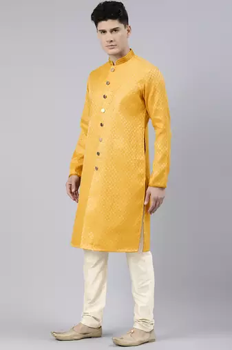 Mustard diamond booti front open kurtas